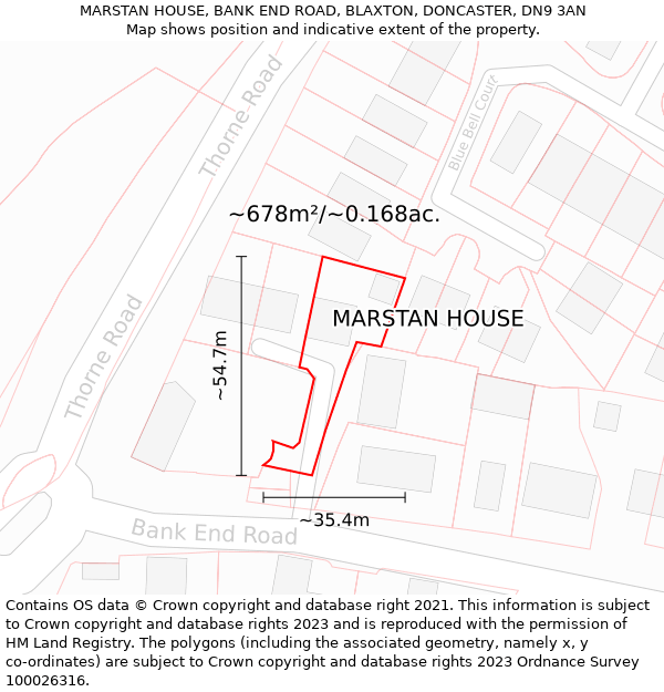 MARSTAN HOUSE, BANK END ROAD, BLAXTON, DONCASTER, DN9 3AN: Plot and title map