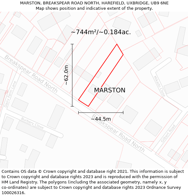 MARSTON, BREAKSPEAR ROAD NORTH, HAREFIELD, UXBRIDGE, UB9 6NE: Plot and title map
