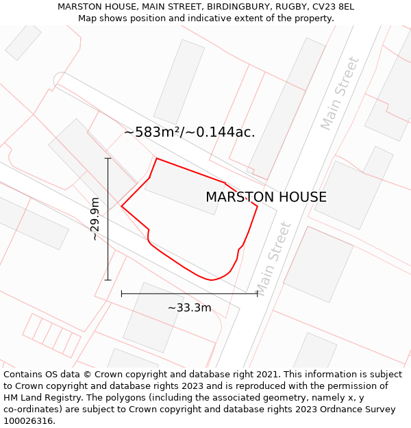 MARSTON HOUSE, MAIN STREET, BIRDINGBURY, RUGBY, CV23 8EL: Plot and title map