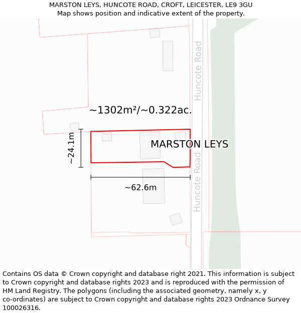 MARSTON LEYS, HUNCOTE ROAD, CROFT, LEICESTER, LE9 3GU: Plot and title map