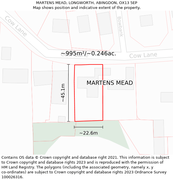 MARTENS MEAD, LONGWORTH, ABINGDON, OX13 5EP: Plot and title map