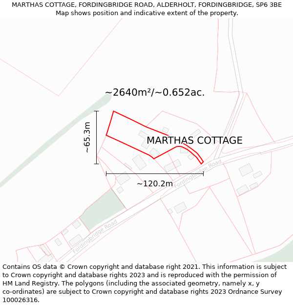 MARTHAS COTTAGE, FORDINGBRIDGE ROAD, ALDERHOLT, FORDINGBRIDGE, SP6 3BE: Plot and title map