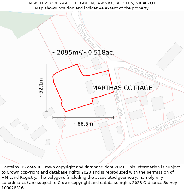 MARTHAS COTTAGE, THE GREEN, BARNBY, BECCLES, NR34 7QT: Plot and title map