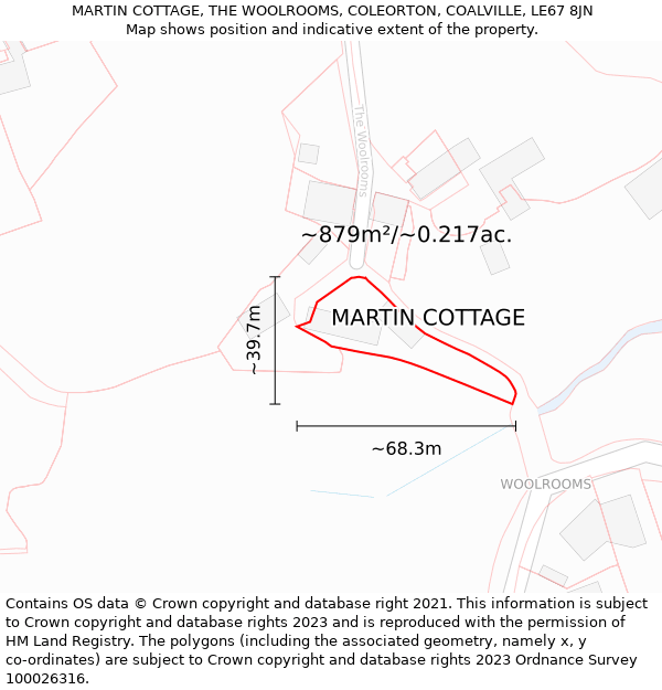 MARTIN COTTAGE, THE WOOLROOMS, COLEORTON, COALVILLE, LE67 8JN: Plot and title map
