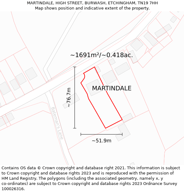 MARTINDALE, HIGH STREET, BURWASH, ETCHINGHAM, TN19 7HH: Plot and title map