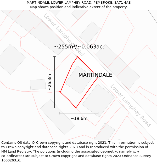 MARTINDALE, LOWER LAMPHEY ROAD, PEMBROKE, SA71 4AB: Plot and title map