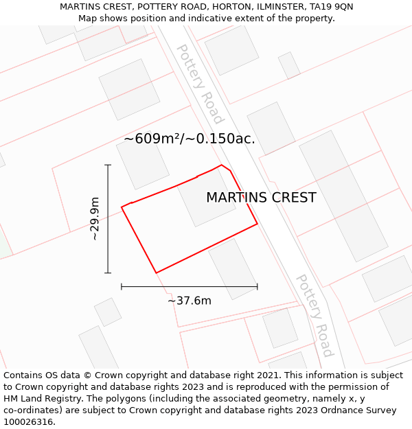 MARTINS CREST, POTTERY ROAD, HORTON, ILMINSTER, TA19 9QN: Plot and title map