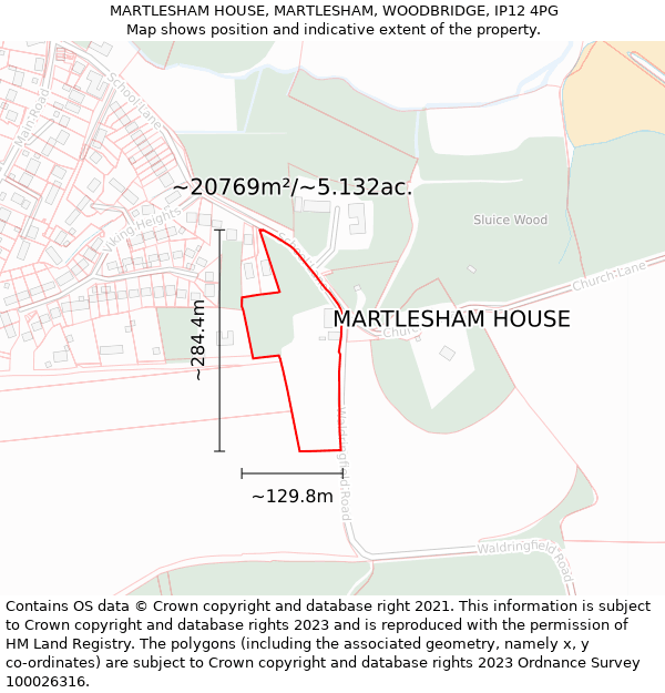 MARTLESHAM HOUSE, MARTLESHAM, WOODBRIDGE, IP12 4PG: Plot and title map