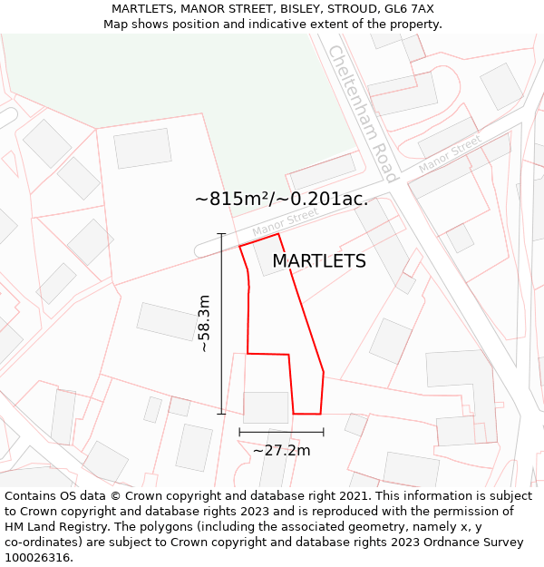 MARTLETS, MANOR STREET, BISLEY, STROUD, GL6 7AX: Plot and title map