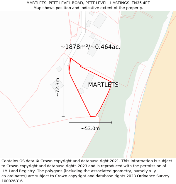 MARTLETS, PETT LEVEL ROAD, PETT LEVEL, HASTINGS, TN35 4EE: Plot and title map