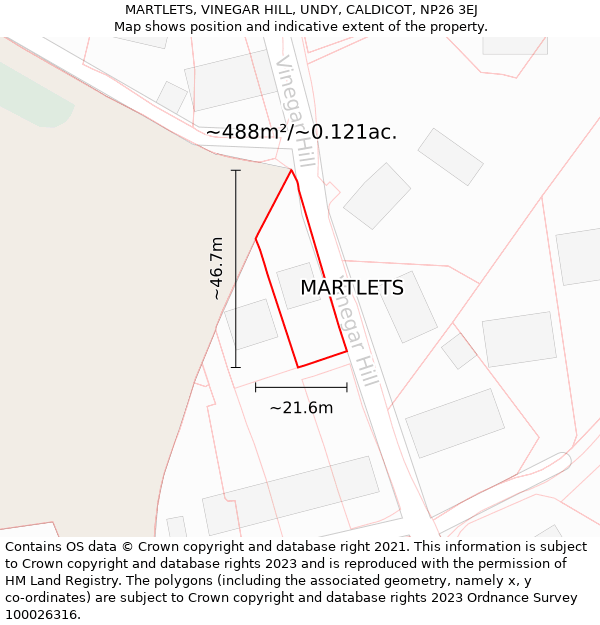 MARTLETS, VINEGAR HILL, UNDY, CALDICOT, NP26 3EJ: Plot and title map