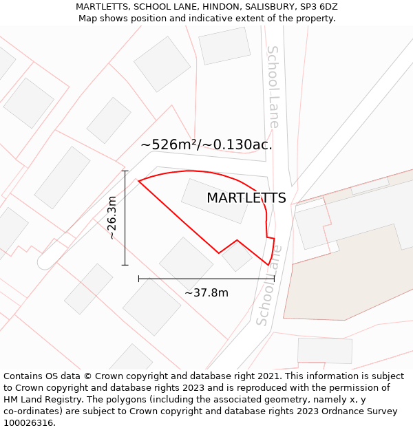 MARTLETTS, SCHOOL LANE, HINDON, SALISBURY, SP3 6DZ: Plot and title map