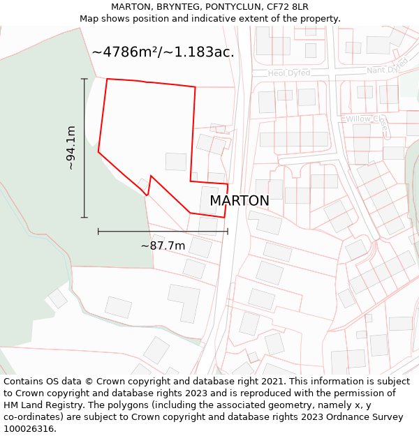 MARTON, BRYNTEG, PONTYCLUN, CF72 8LR: Plot and title map