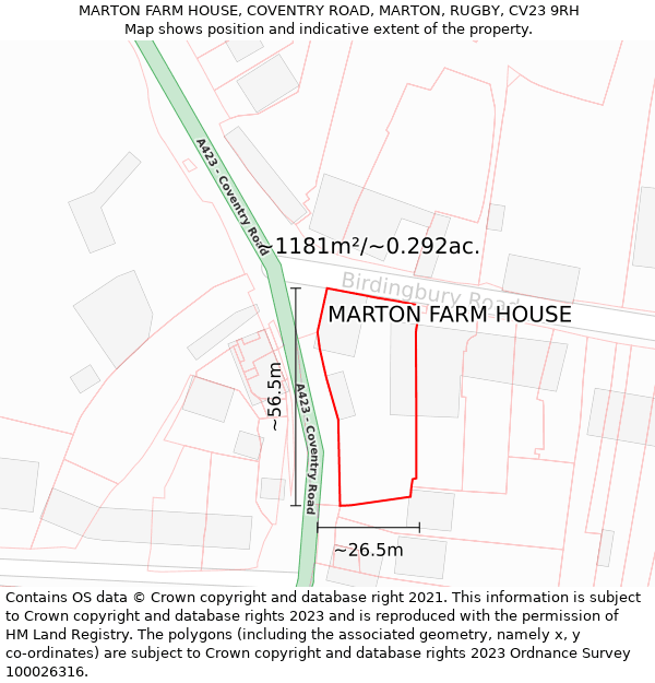 MARTON FARM HOUSE, COVENTRY ROAD, MARTON, RUGBY, CV23 9RH: Plot and title map