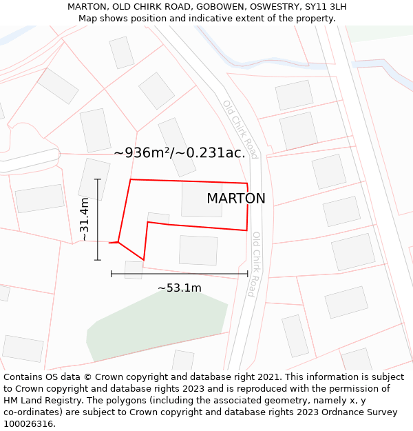 MARTON, OLD CHIRK ROAD, GOBOWEN, OSWESTRY, SY11 3LH: Plot and title map