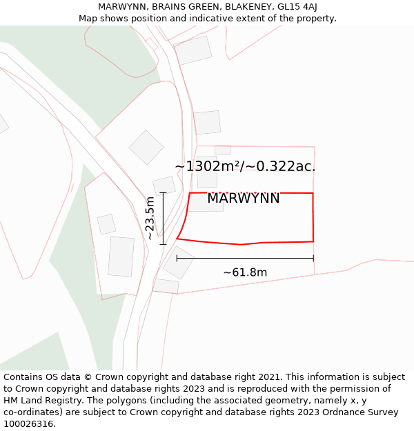 MARWYNN, BRAINS GREEN, BLAKENEY, GL15 4AJ: Plot and title map