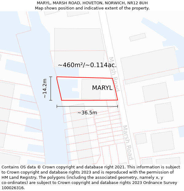 MARYL, MARSH ROAD, HOVETON, NORWICH, NR12 8UH: Plot and title map