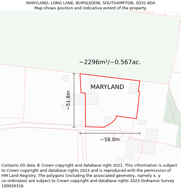 MARYLAND, LONG LANE, BURSLEDON, SOUTHAMPTON, SO31 8DA: Plot and title map