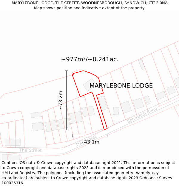 MARYLEBONE LODGE, THE STREET, WOODNESBOROUGH, SANDWICH, CT13 0NA: Plot and title map