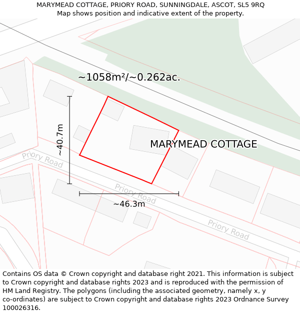 MARYMEAD COTTAGE, PRIORY ROAD, SUNNINGDALE, ASCOT, SL5 9RQ: Plot and title map