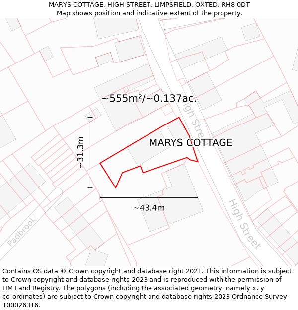 MARYS COTTAGE, HIGH STREET, LIMPSFIELD, OXTED, RH8 0DT: Plot and title map