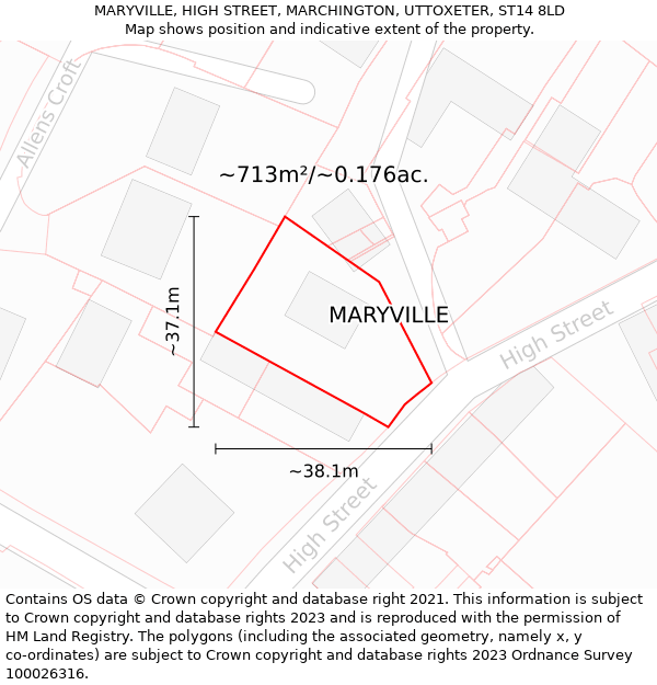 MARYVILLE, HIGH STREET, MARCHINGTON, UTTOXETER, ST14 8LD: Plot and title map