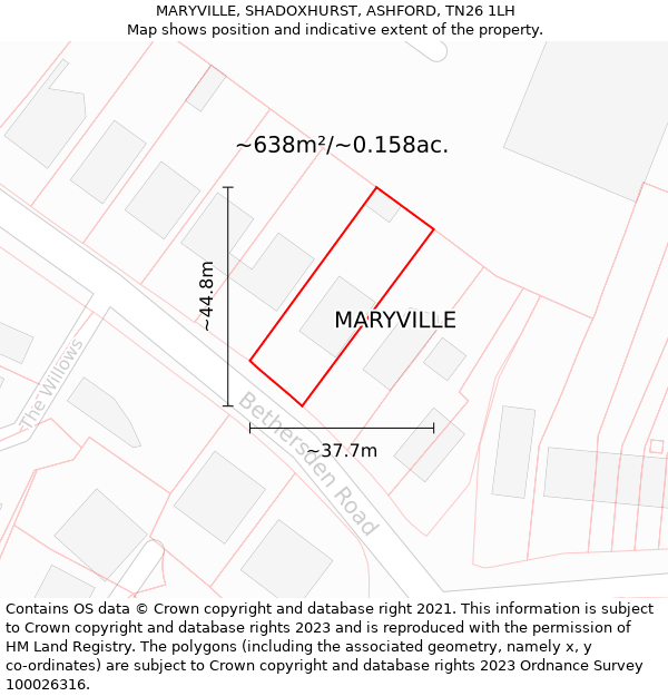 MARYVILLE, SHADOXHURST, ASHFORD, TN26 1LH: Plot and title map