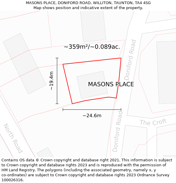 MASONS PLACE, DONIFORD ROAD, WILLITON, TAUNTON, TA4 4SG: Plot and title map