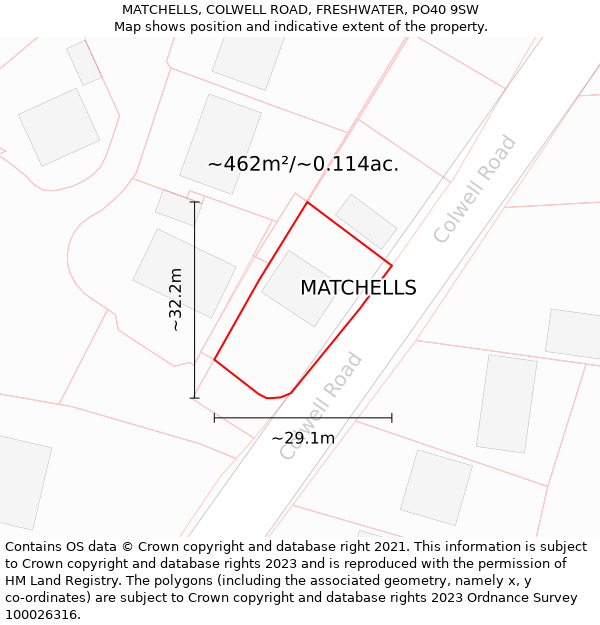 MATCHELLS, COLWELL ROAD, FRESHWATER, PO40 9SW: Plot and title map