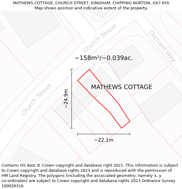 MATHEWS COTTAGE, CHURCH STREET, KINGHAM, CHIPPING NORTON, OX7 6YA: Plot and title map