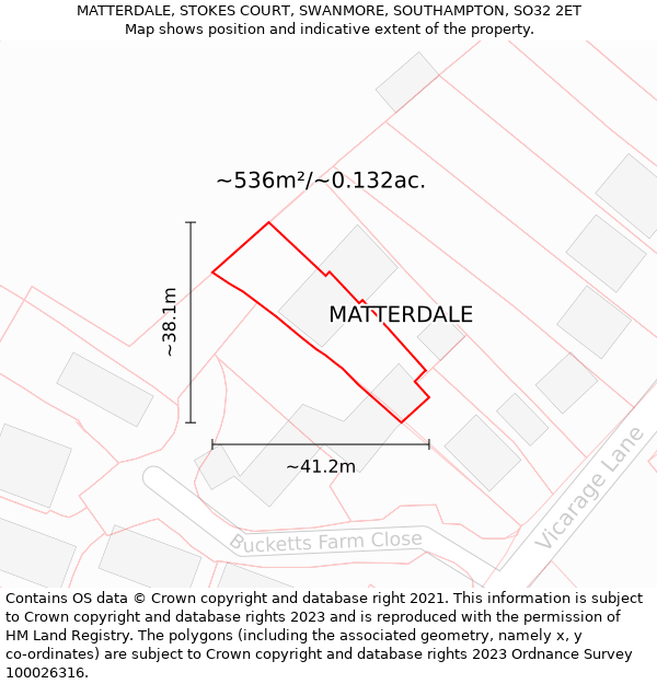 MATTERDALE, STOKES COURT, SWANMORE, SOUTHAMPTON, SO32 2ET: Plot and title map