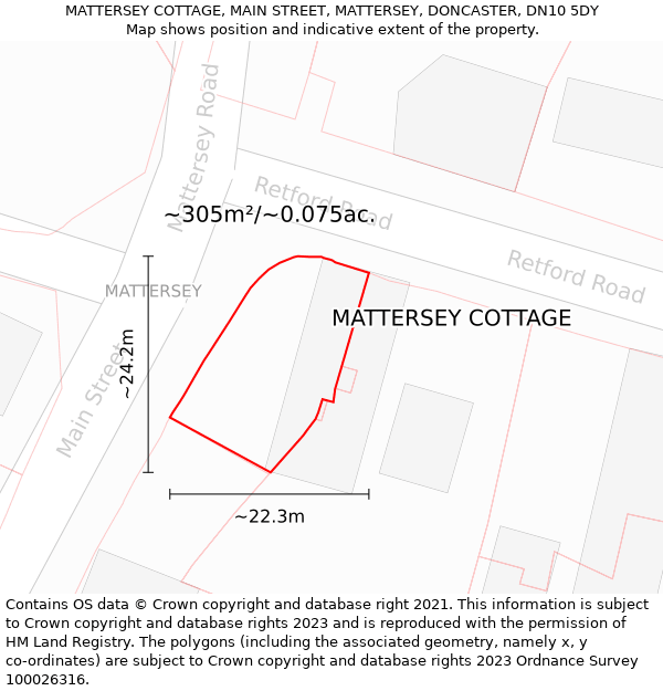 MATTERSEY COTTAGE, MAIN STREET, MATTERSEY, DONCASTER, DN10 5DY: Plot and title map