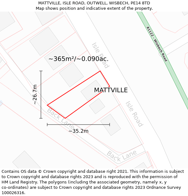 MATTVILLE, ISLE ROAD, OUTWELL, WISBECH, PE14 8TD: Plot and title map