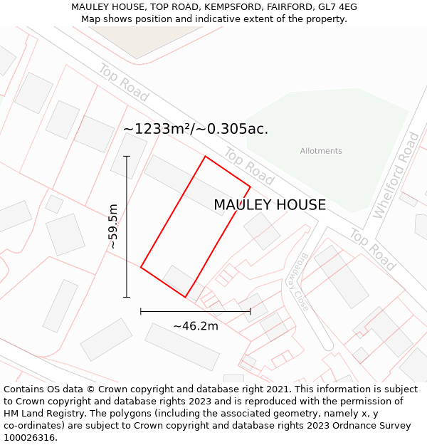 MAULEY HOUSE, TOP ROAD, KEMPSFORD, FAIRFORD, GL7 4EG: Plot and title map
