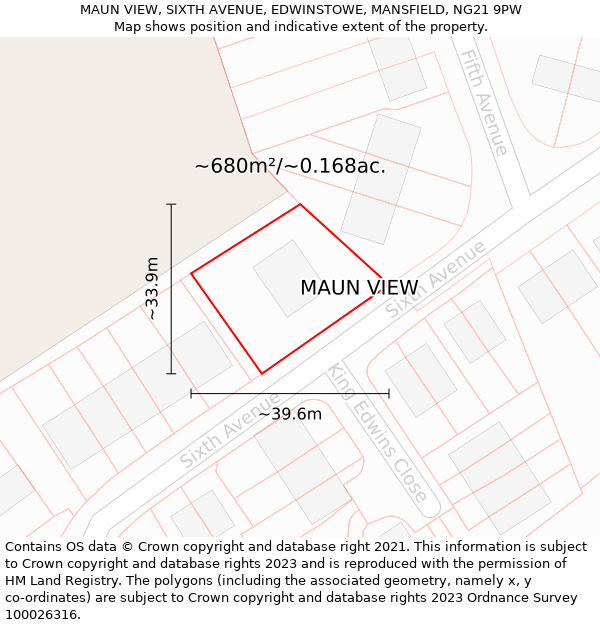 MAUN VIEW, SIXTH AVENUE, EDWINSTOWE, MANSFIELD, NG21 9PW: Plot and title map