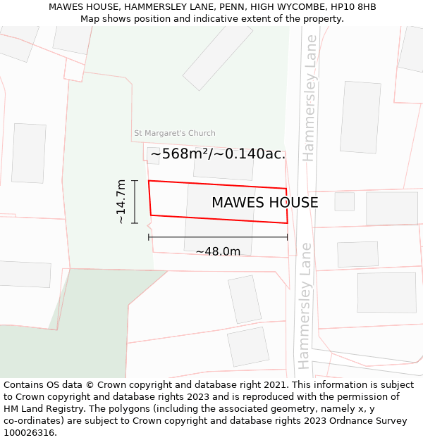 MAWES HOUSE, HAMMERSLEY LANE, PENN, HIGH WYCOMBE, HP10 8HB: Plot and title map