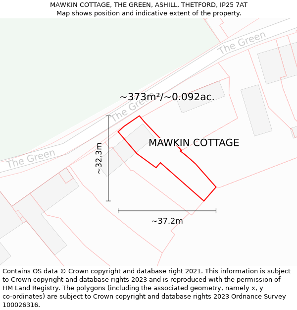 MAWKIN COTTAGE, THE GREEN, ASHILL, THETFORD, IP25 7AT: Plot and title map