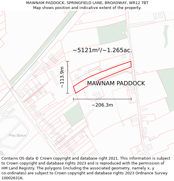 MAWNAM PADDOCK, SPRINGFIELD LANE, BROADWAY, WR12 7BT: Plot and title map