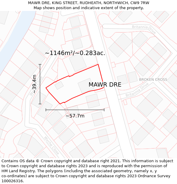 MAWR DRE, KING STREET, RUDHEATH, NORTHWICH, CW9 7RW: Plot and title map