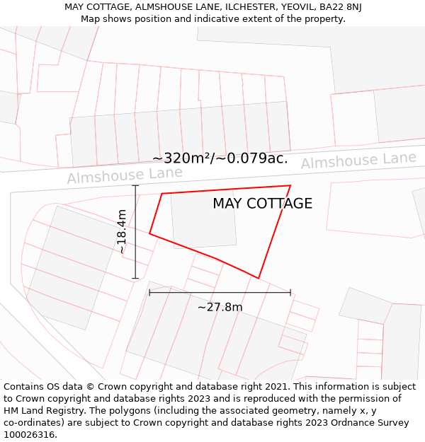 MAY COTTAGE, ALMSHOUSE LANE, ILCHESTER, YEOVIL, BA22 8NJ: Plot and title map