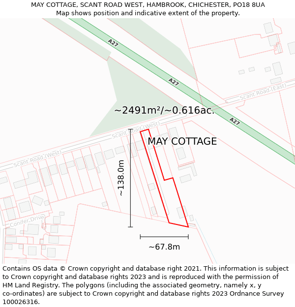 MAY COTTAGE, SCANT ROAD WEST, HAMBROOK, CHICHESTER, PO18 8UA: Plot and title map