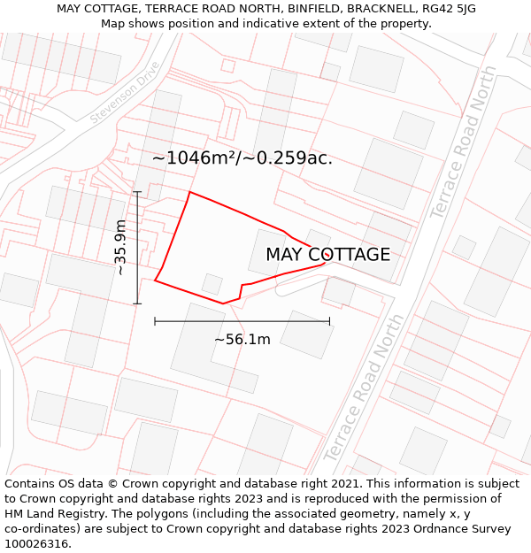 MAY COTTAGE, TERRACE ROAD NORTH, BINFIELD, BRACKNELL, RG42 5JG: Plot and title map