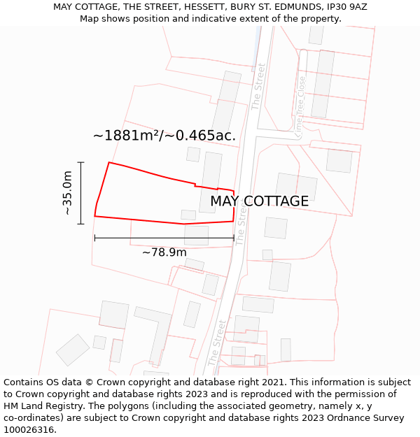 MAY COTTAGE, THE STREET, HESSETT, BURY ST. EDMUNDS, IP30 9AZ: Plot and title map