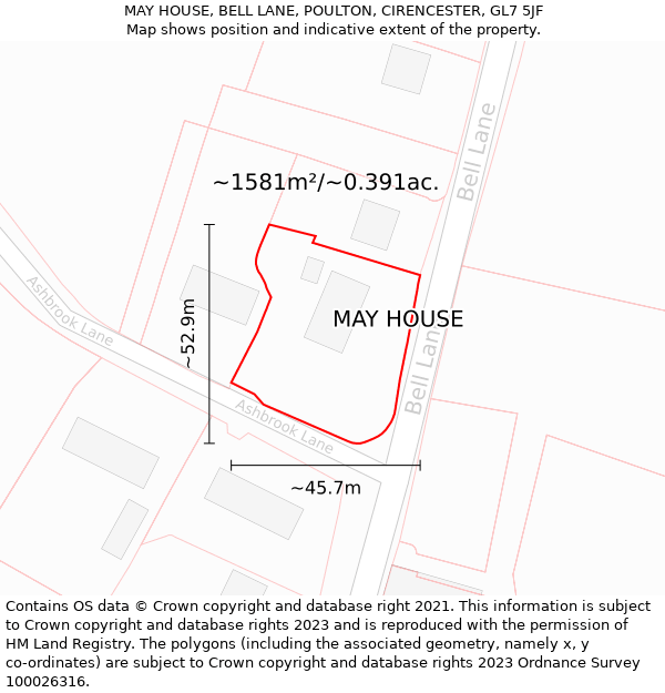 MAY HOUSE, BELL LANE, POULTON, CIRENCESTER, GL7 5JF: Plot and title map