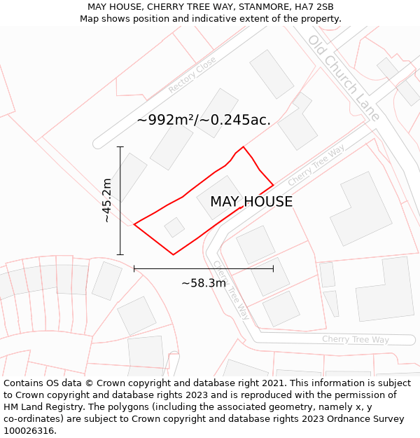 MAY HOUSE, CHERRY TREE WAY, STANMORE, HA7 2SB: Plot and title map