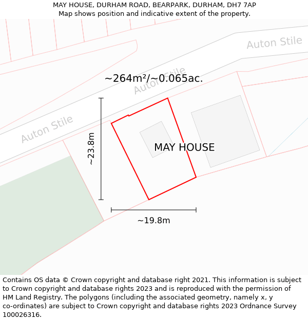 MAY HOUSE, DURHAM ROAD, BEARPARK, DURHAM, DH7 7AP: Plot and title map