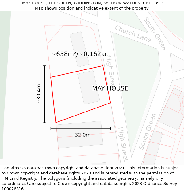 MAY HOUSE, THE GREEN, WIDDINGTON, SAFFRON WALDEN, CB11 3SD: Plot and title map