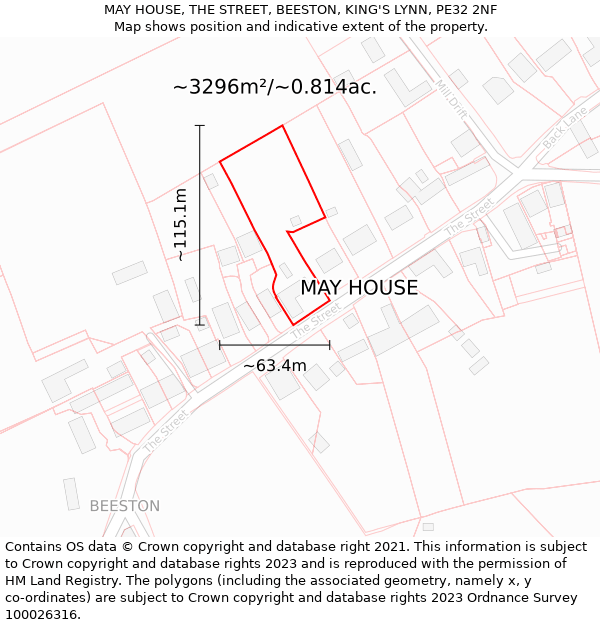 MAY HOUSE, THE STREET, BEESTON, KING'S LYNN, PE32 2NF: Plot and title map