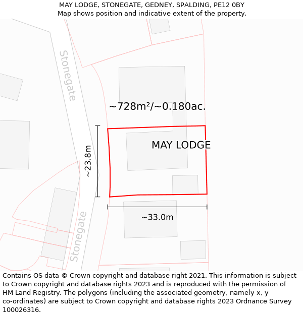 MAY LODGE, STONEGATE, GEDNEY, SPALDING, PE12 0BY: Plot and title map