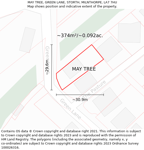 MAY TREE, GREEN LANE, STORTH, MILNTHORPE, LA7 7HU: Plot and title map
